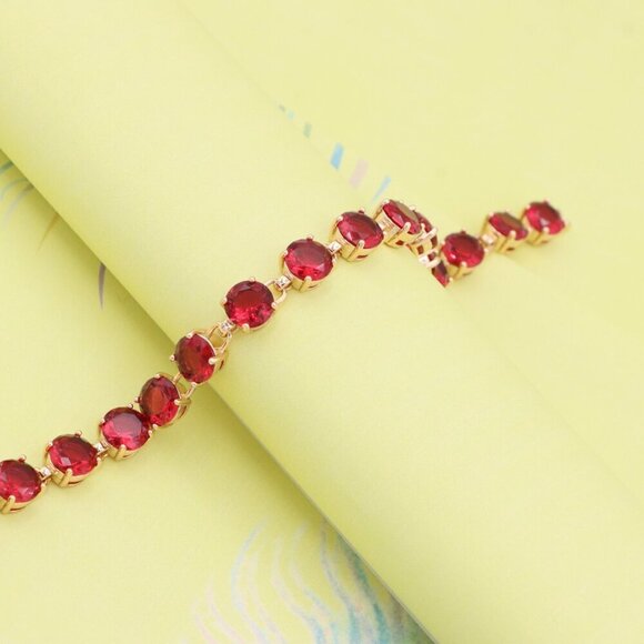 "Elegant Rose Gold Bracelet with Bold Red Stones, XPBL1023 - Picture 4 of 11